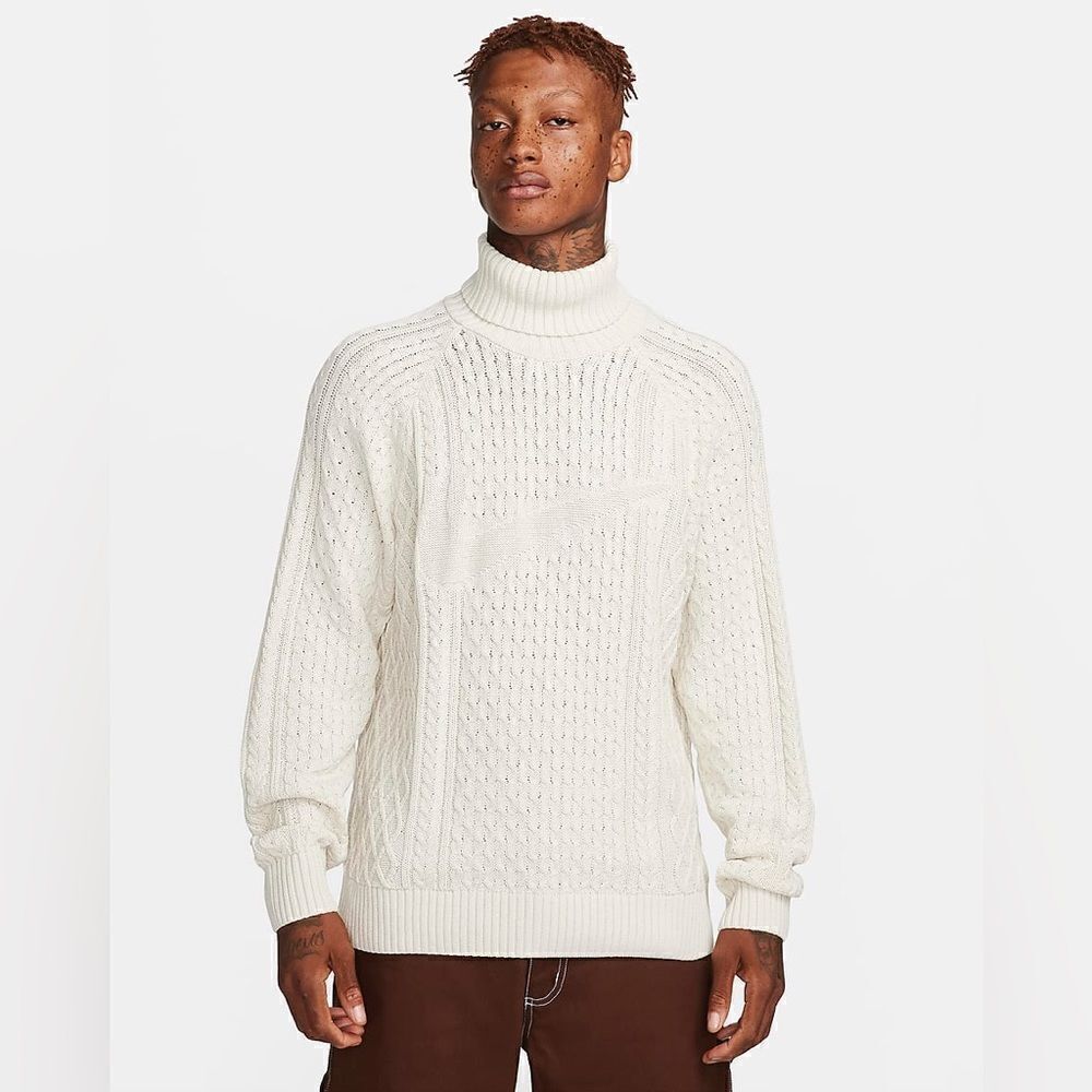 Nike Life Cable Knit Turtleneck Sweater Bone